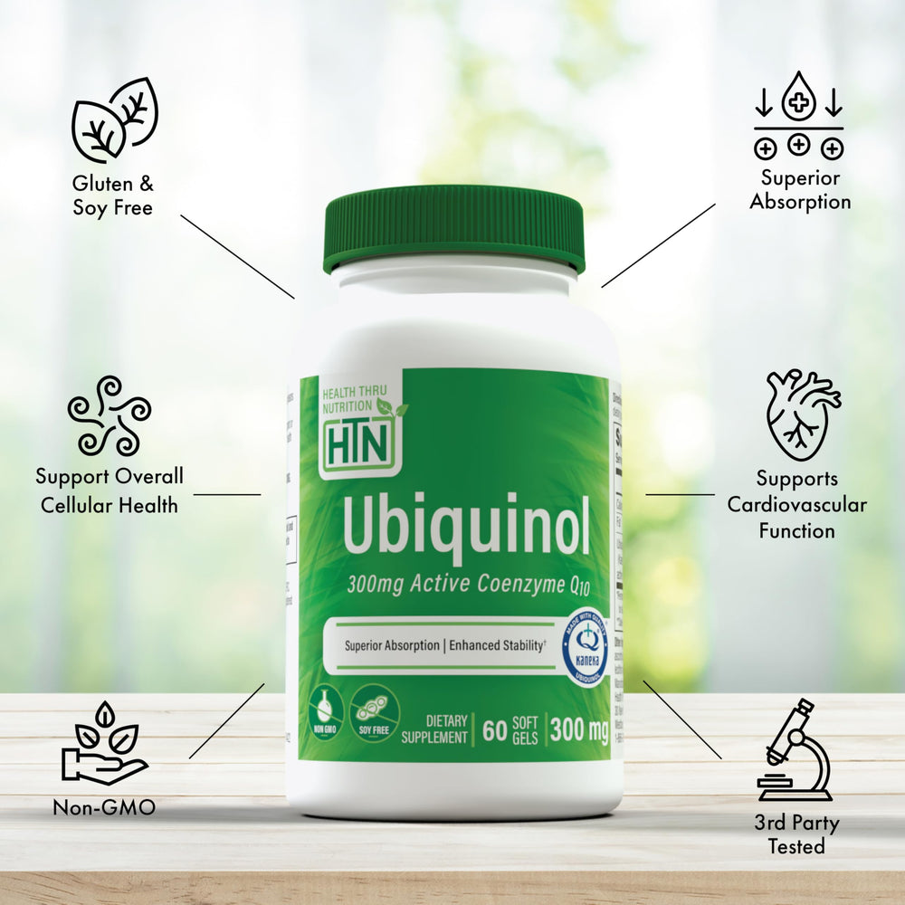 Health Thru Nutrition botella abierta con softgels destacando conservación y uso