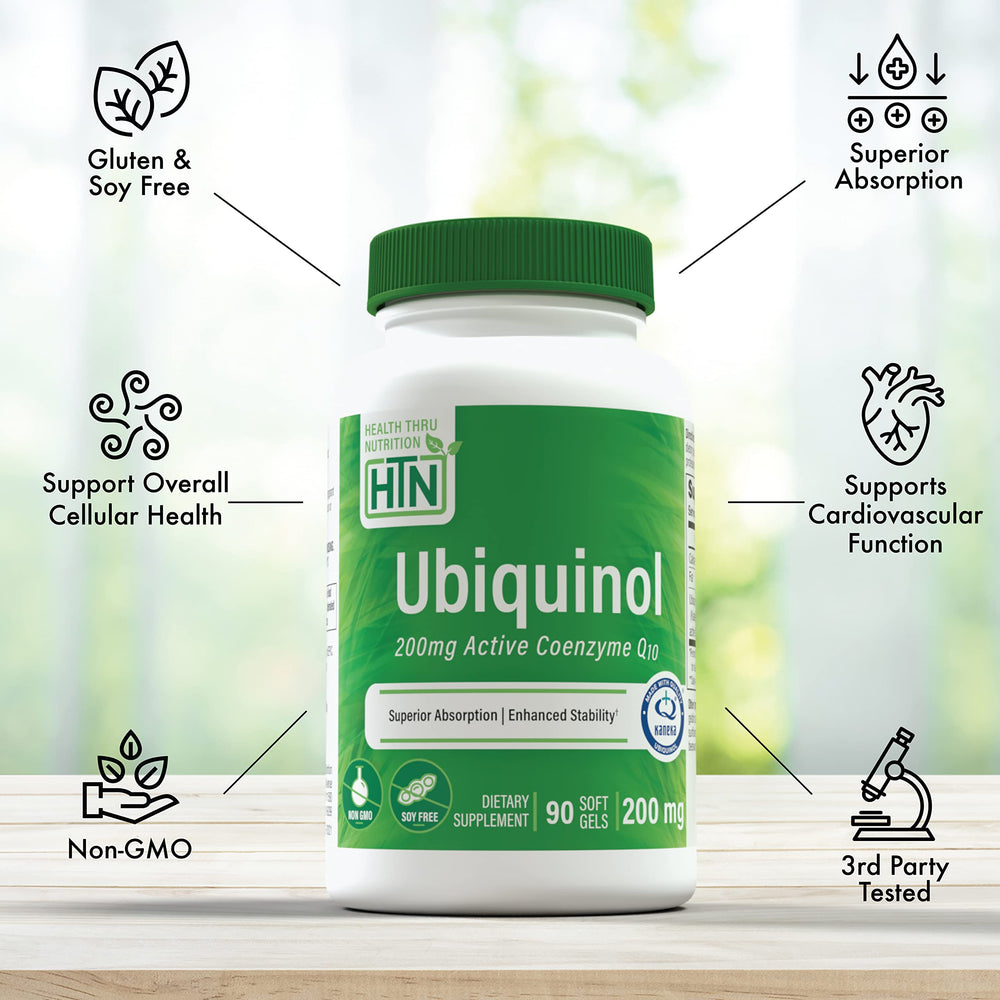 Health Thru Nutrition botella abierta con cápsulas, cantidad conveniente para meses
