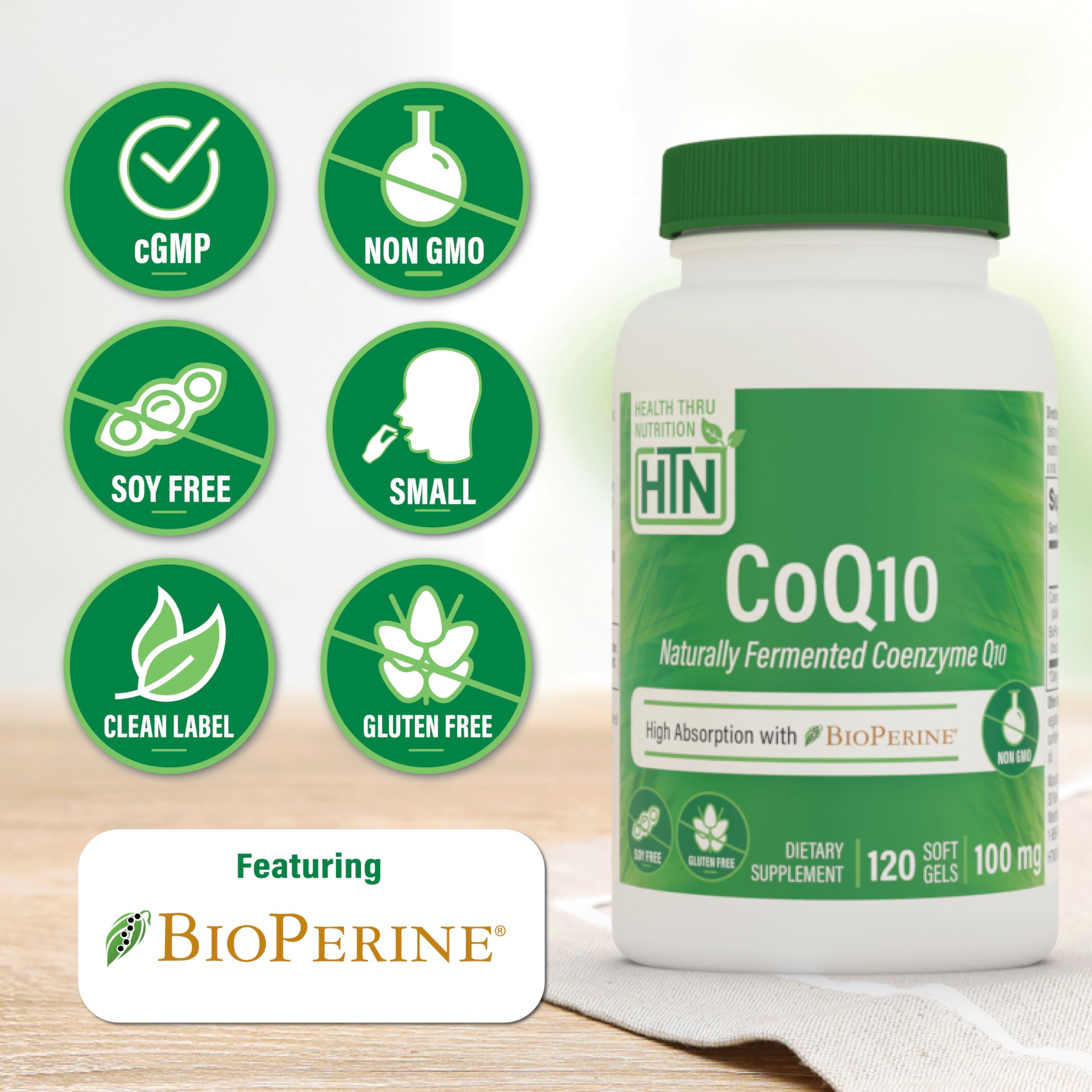 Cápsulas de Health Thru Nutrition CoQ-10 con BioPerine para mejor absorción