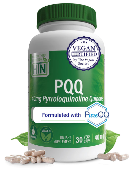Health Thru Nutrition PQQ 40 mg: envase de cápsulas para energía sostenida