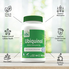 Botella abierta con softgels Health Thru Nutrition mostrando cantidad y conveniencia
