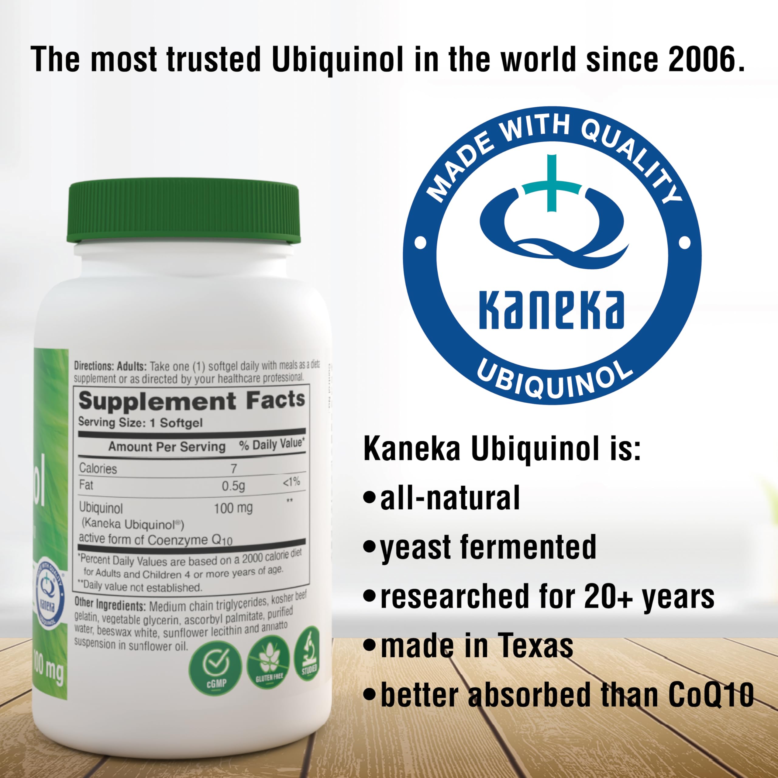 Producto Health Thru Nutrition Ubiquinol en mesa de desayuno sugeriendo uso diario
