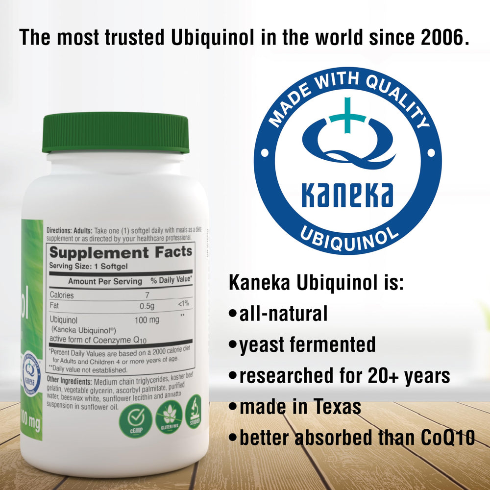 Producto Health Thru Nutrition Ubiquinol en mesa de desayuno sugeriendo uso diario