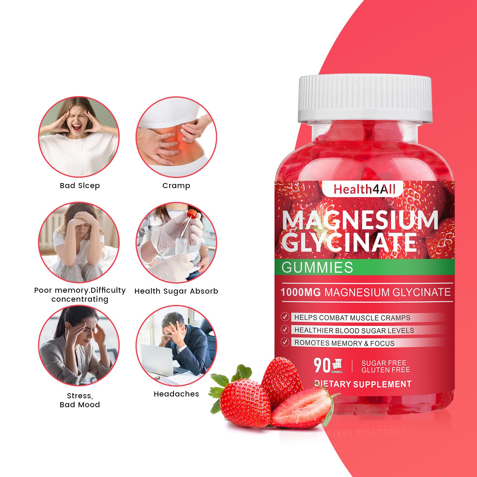 Etiqueta nutricional Health4All resaltando magnesio 1000mg por porción