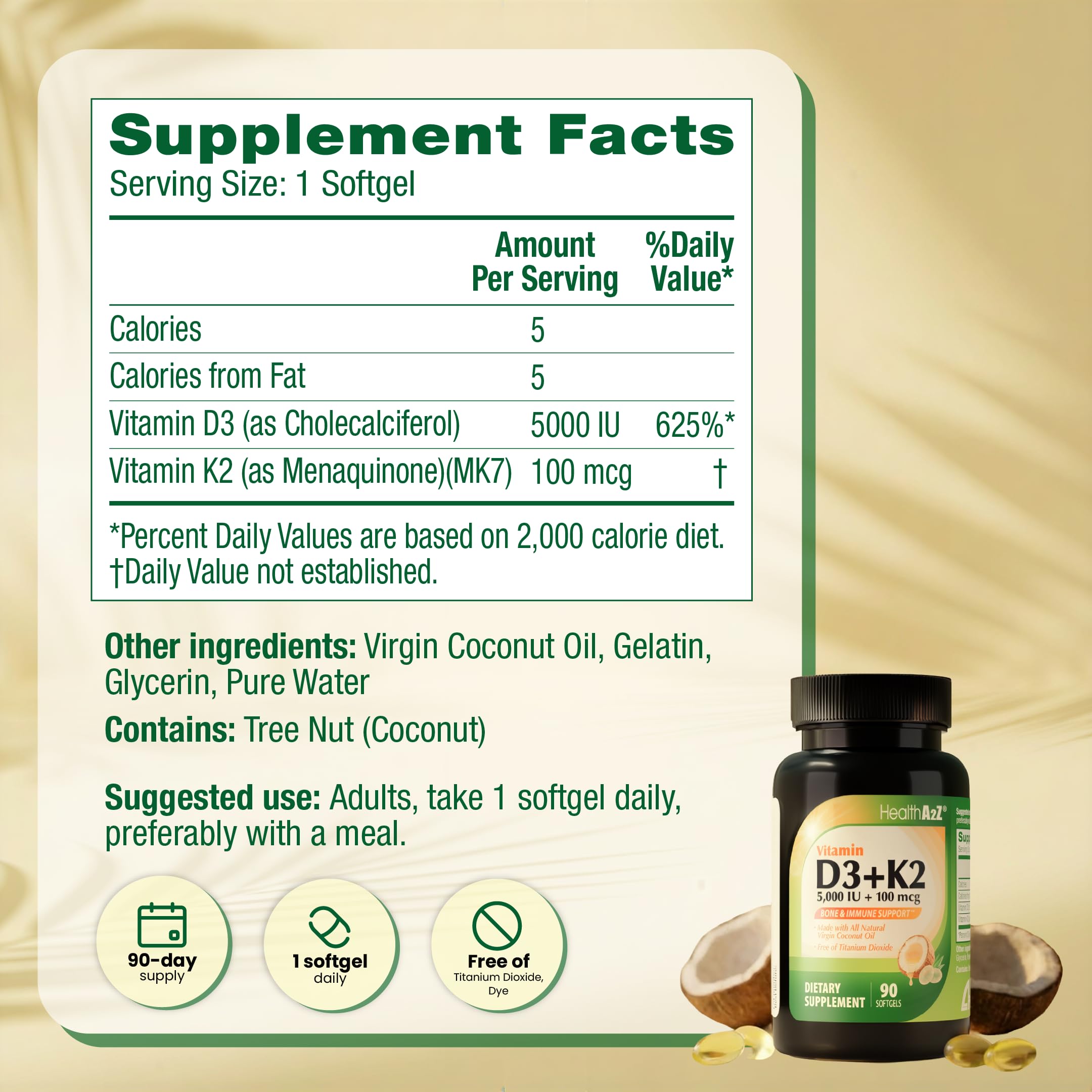 HealthA2Z ingredientes con aceite de coco virgen resaltando MCT naturales