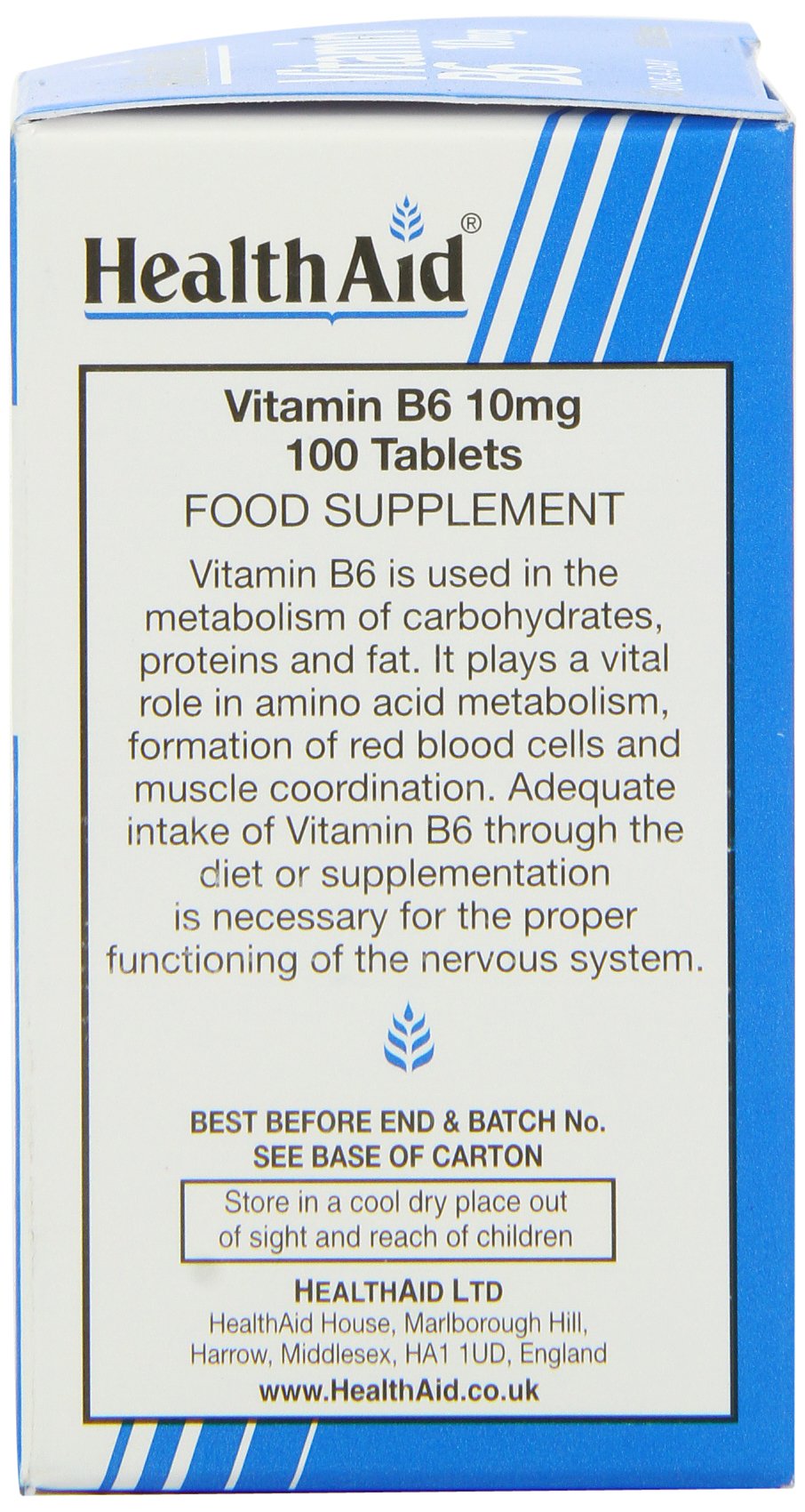 Close-up de tableta HealthAid vitamina B6, superficie y forma para fácil ingestión