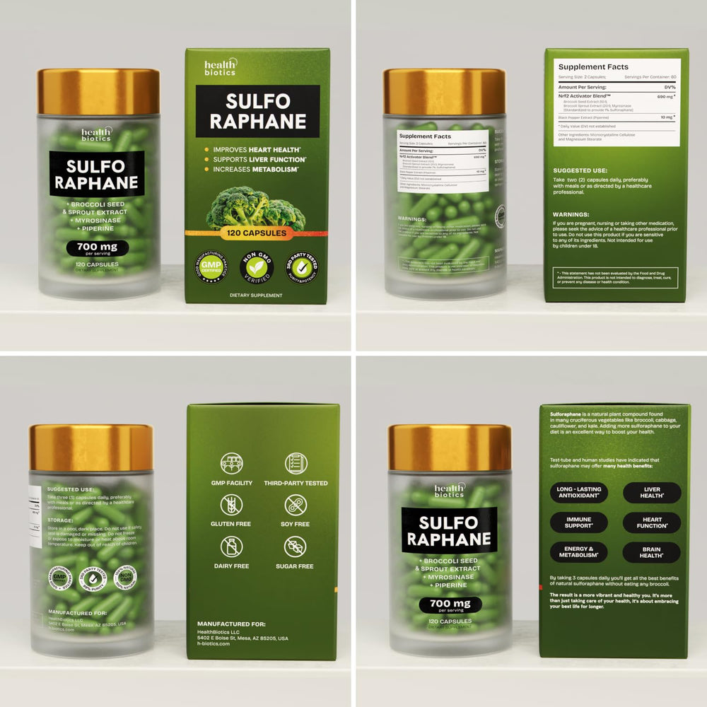 Healthbiotics empaque lateral con detalles de ingredientes y certámenes orgánicos