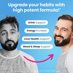 Healthbiotics caja NoMoreDrinks abierta con pastillas visibles, conveniencia y dosificación clara