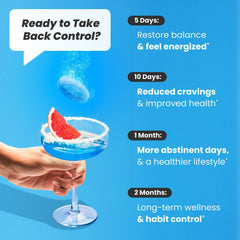 Healthbiotics NoMoreDrinks sobre mesada en rutina mañanera, alta energía y claridad mental
