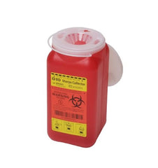 Healthcare BD Sharps Collector vista frontal con tapa bloqueada, seguridad antipunzonamiento