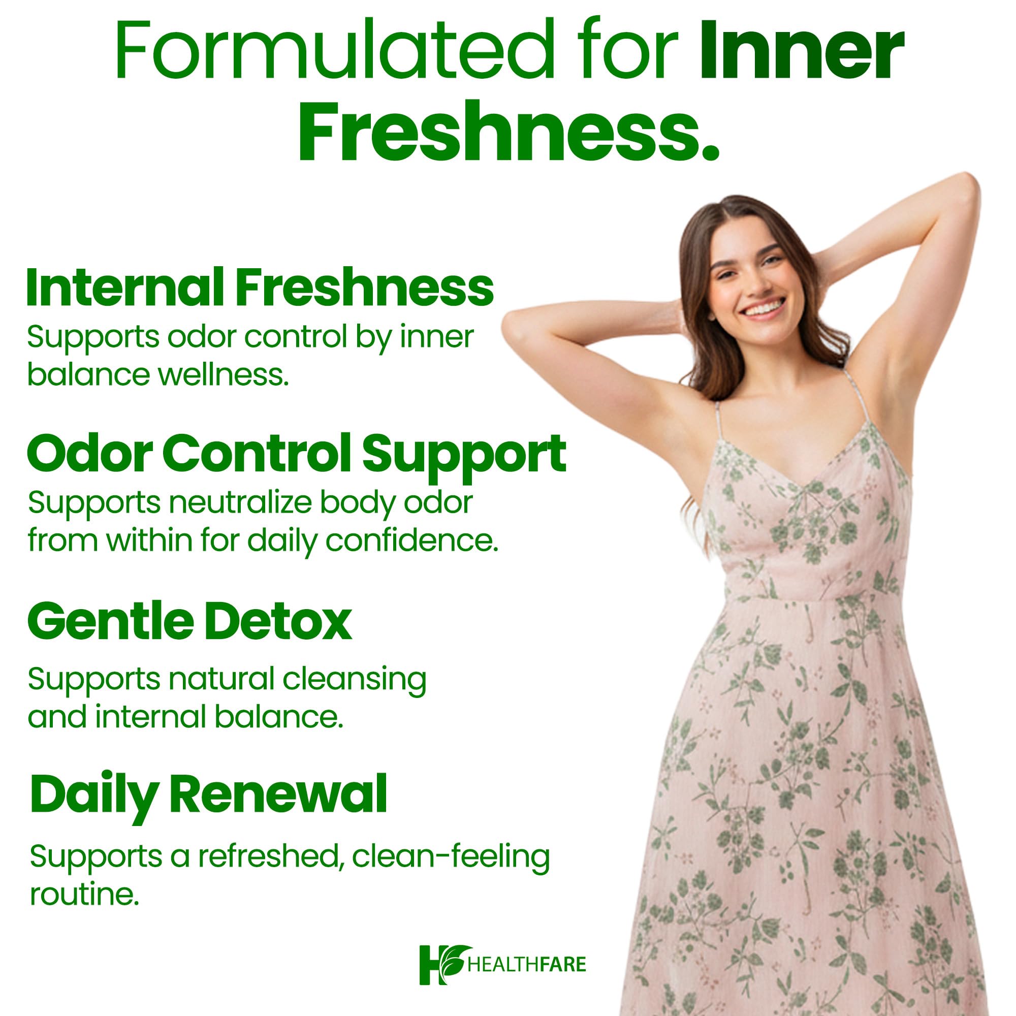 Healthfare clorofila capsulas 600 mg, uso diario para apoyo a vitalidad.