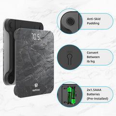 Healthkeep báscula en uso con Step-On, encendido instantáneo fiable
