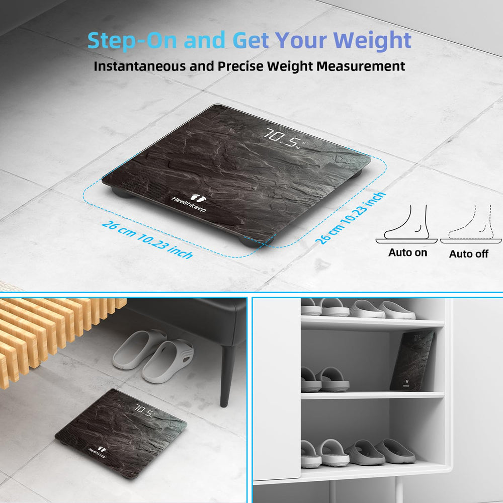 Healthkeep junto a un zapato para comparar tamaño, diseño práctico