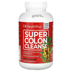 Health Plus envase frontal de Super Colon Cleanse que muestra formato y beneficio de limpieza suave