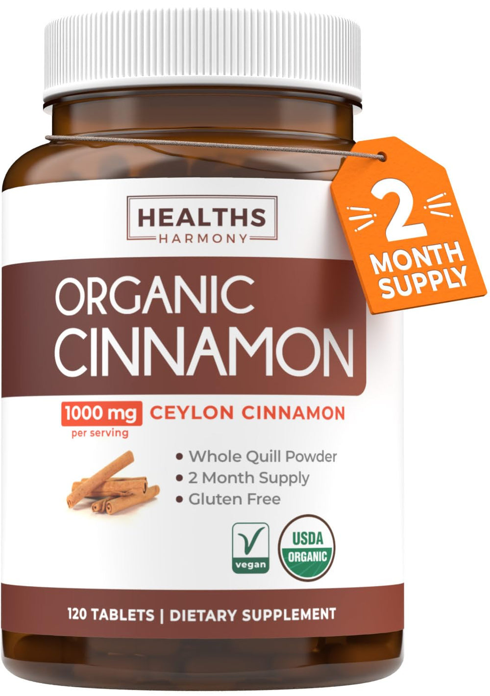 Healths Harmony frasco delantero mostrando etiqueta orgánica y conveniencia