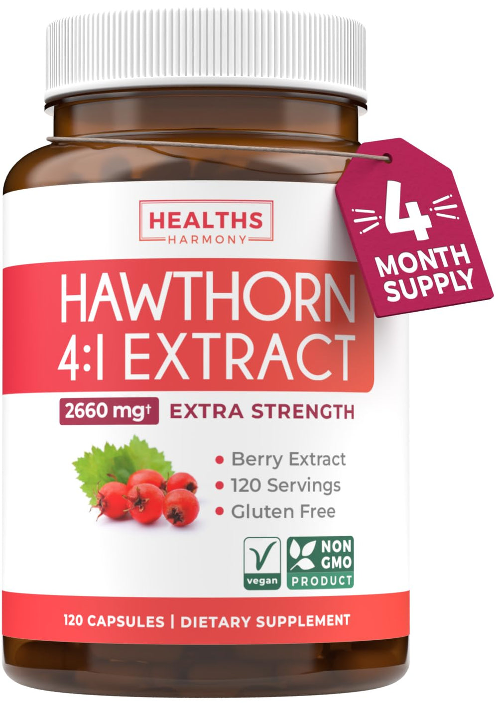 Healths Harmony frasco frontal mostrando etiqueta clara y seguridad