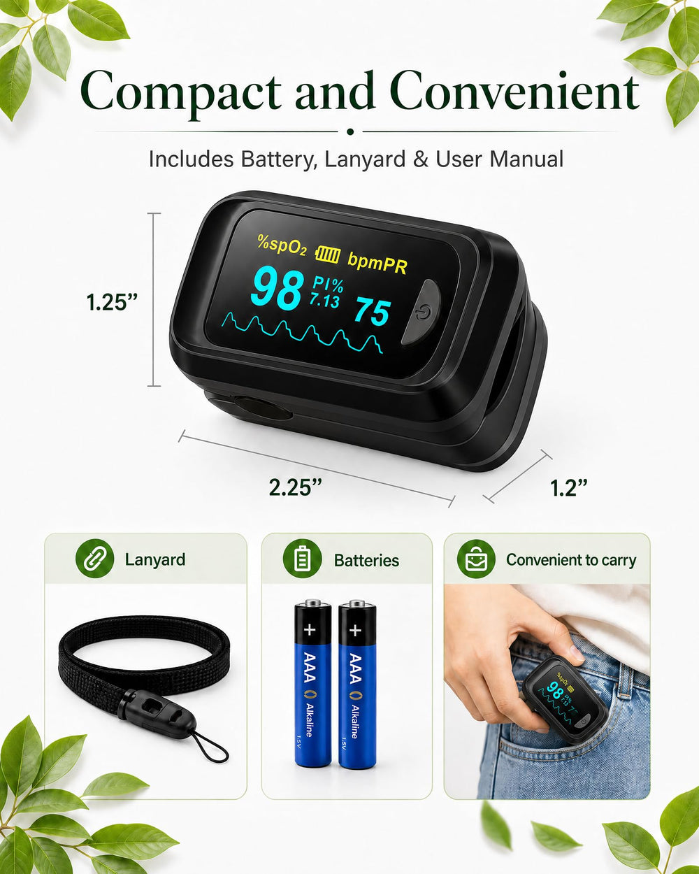 HealthTree lanyard y pilas incluidas para transporte y autonomía