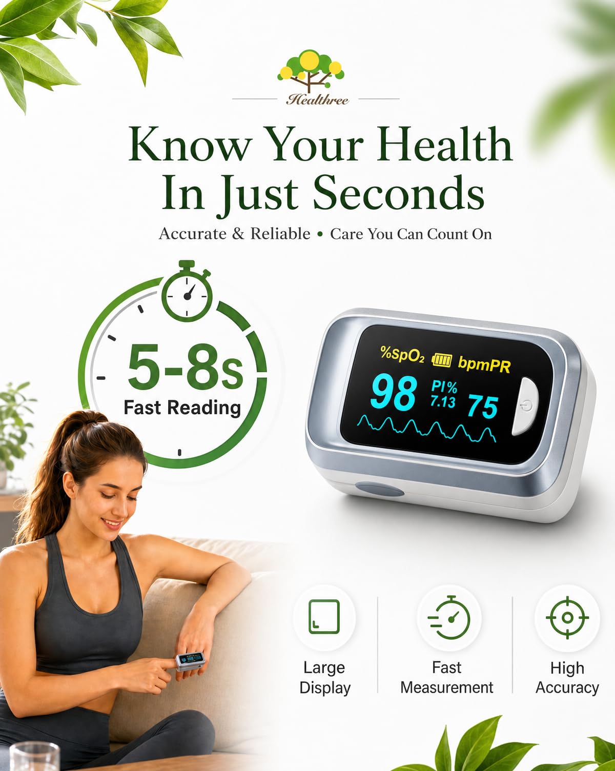 HealthTree detalle del alojamiento del dedo, sensor bien protegido para precisión