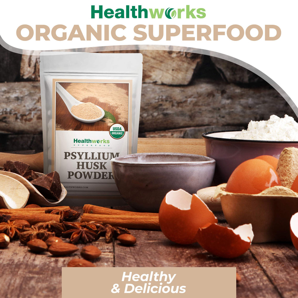 Etiqueta del producto Healthworks Superfoods con información orgánica y nutrimental