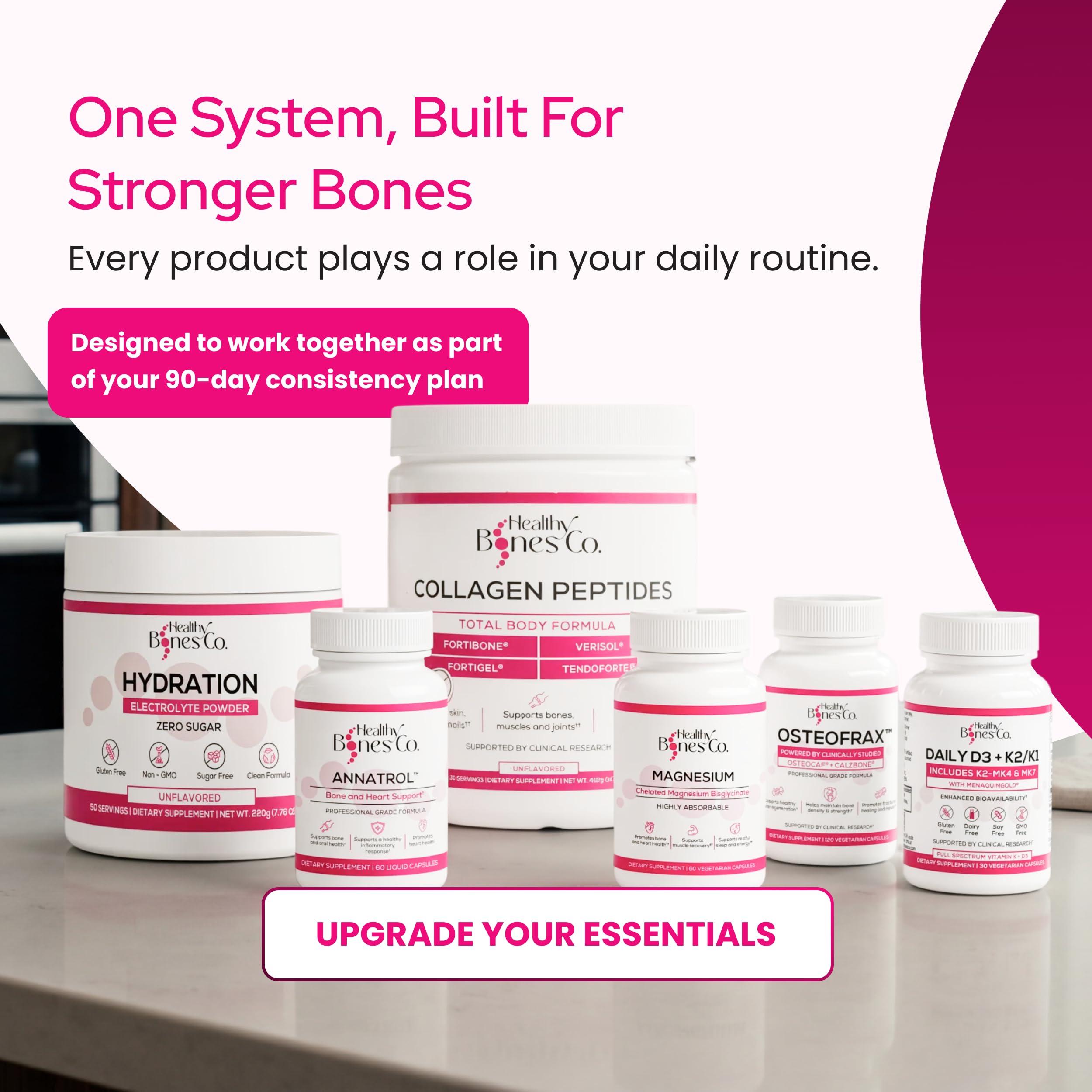 Healthy Bones Co. cápsula o sobre abierto detalle, presentación por dosis