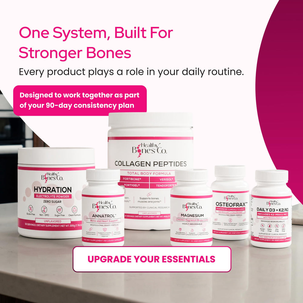 Healthy Bones Co. cápsula o sobre abierto detalle, presentación por dosis