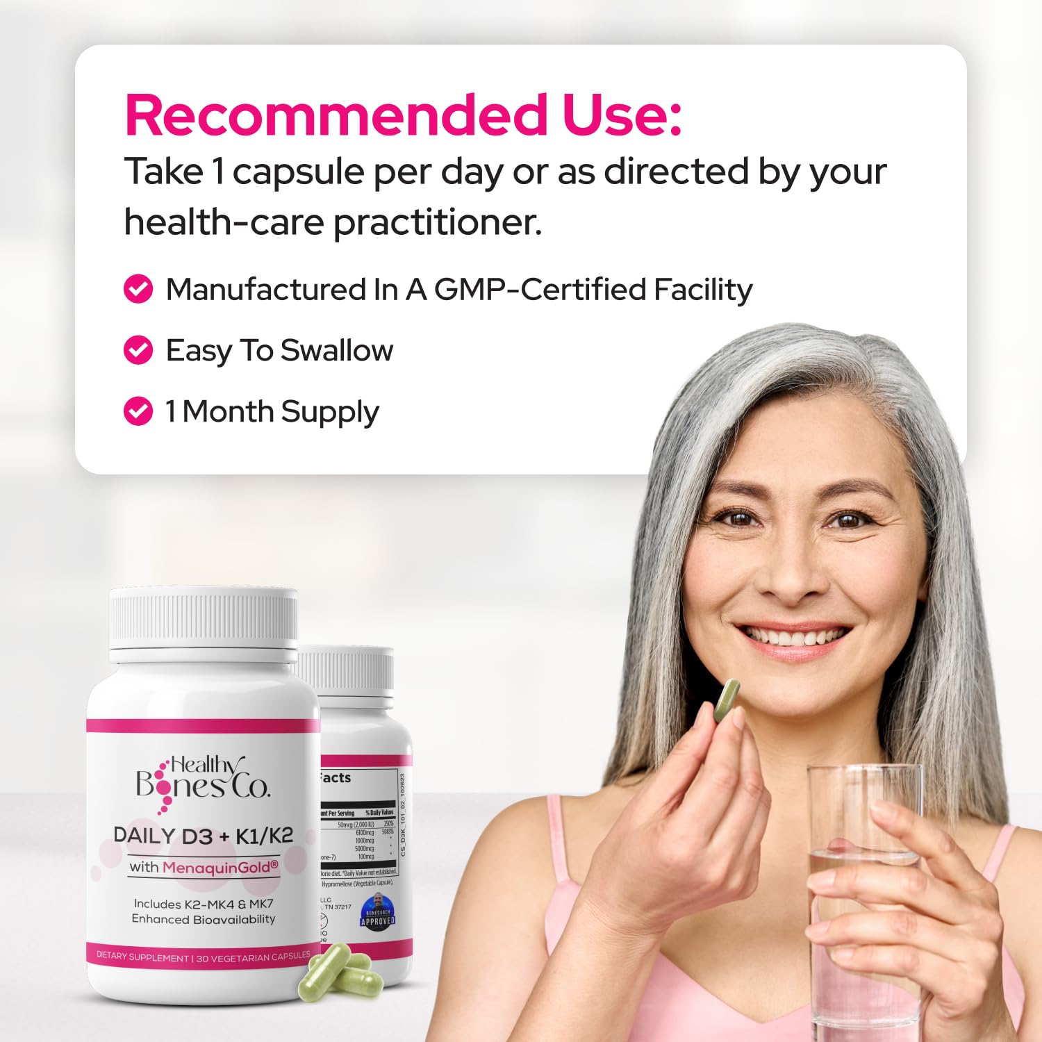 Healthy Bones Co. representación de D3, K1, MK‑4 y MK‑7 para comprensión de fórmula