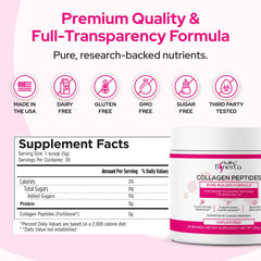 Etiqueta que destaca libre de gluten y sin lácteos, confianza Healthy Bones Co