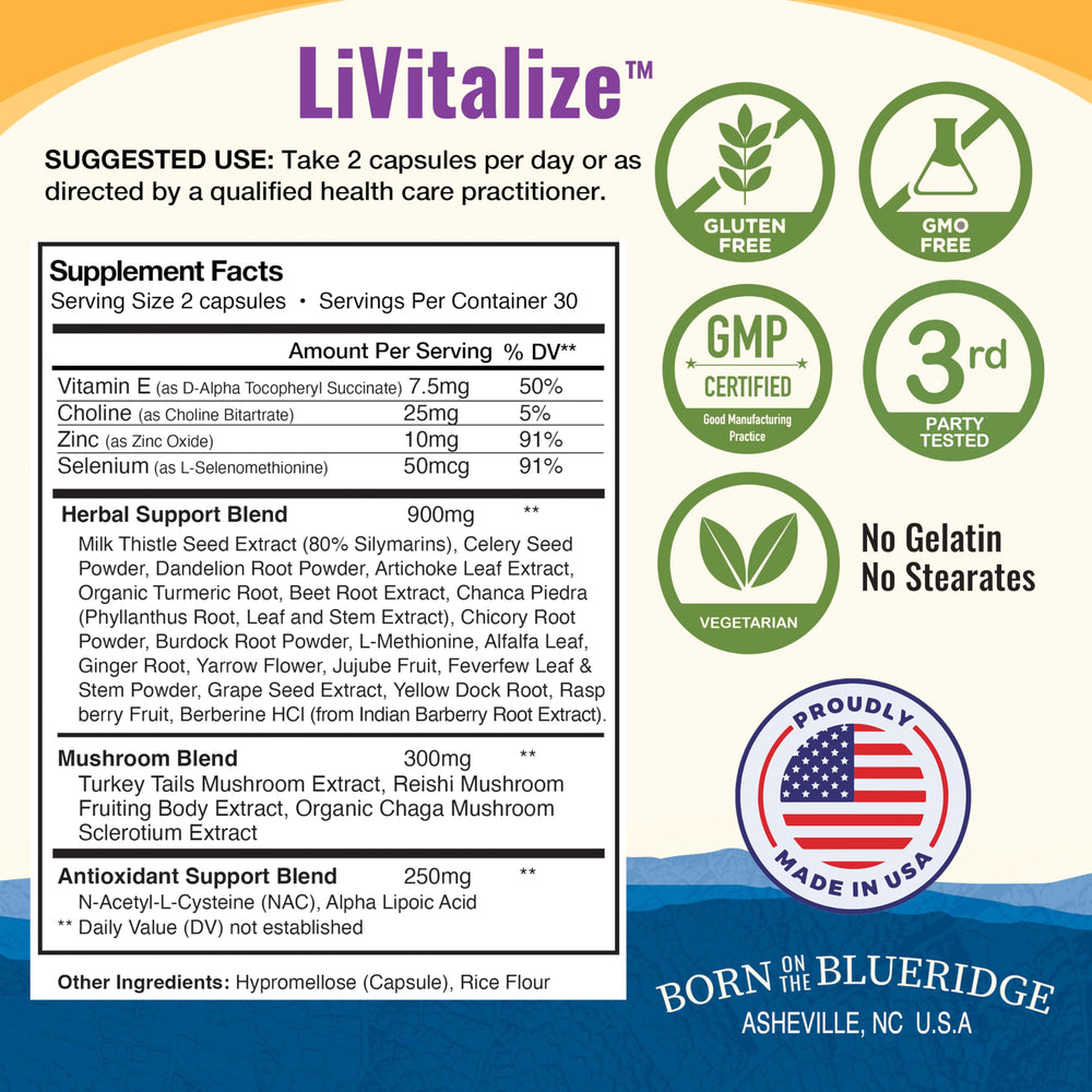 Healthy by Nature LiVitalize en cocina junto a alimentos saludables, sugiere uso cotidiano y estilo de vida activo