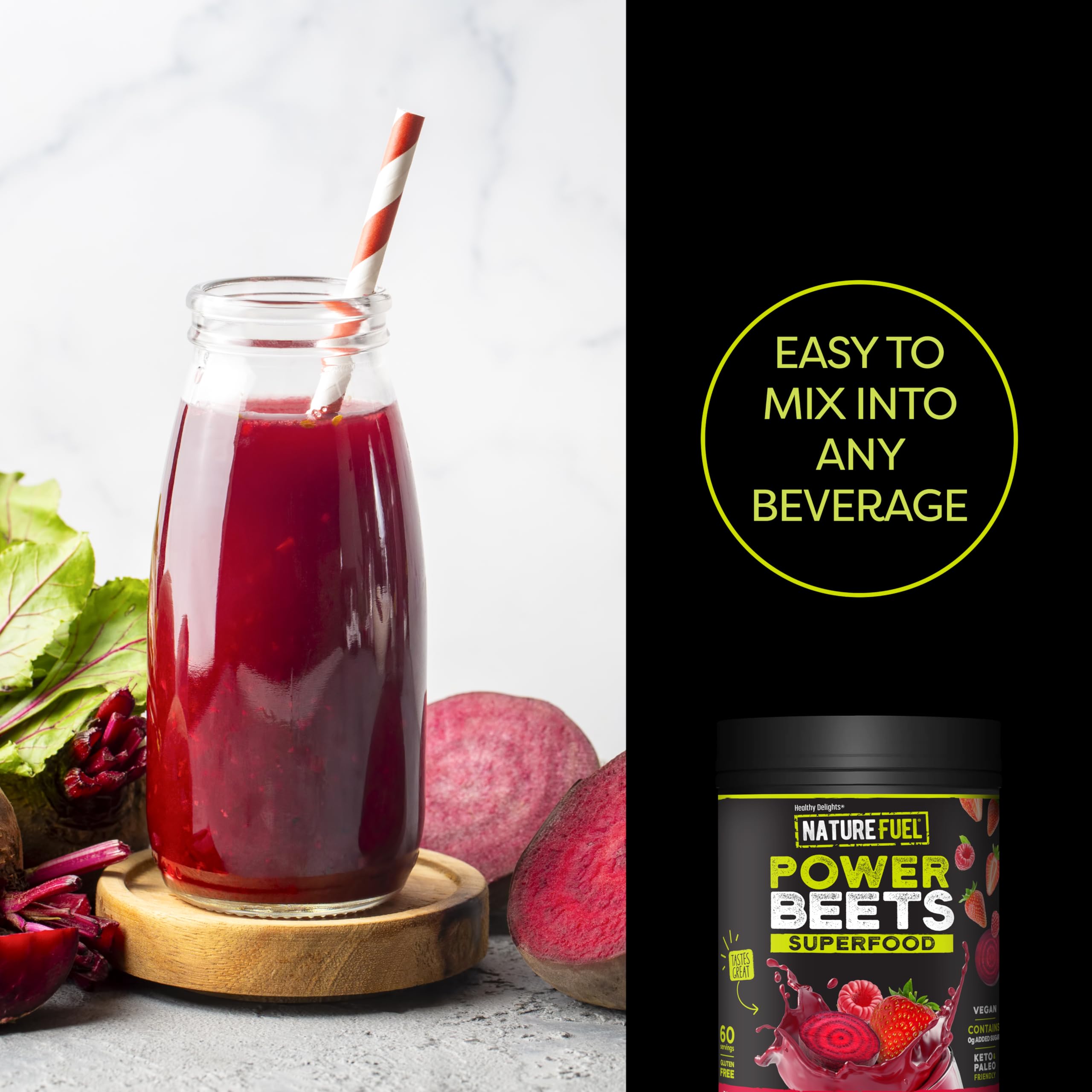 Healthy Delights frasco abierto con polvo conservado correctamente para frescura