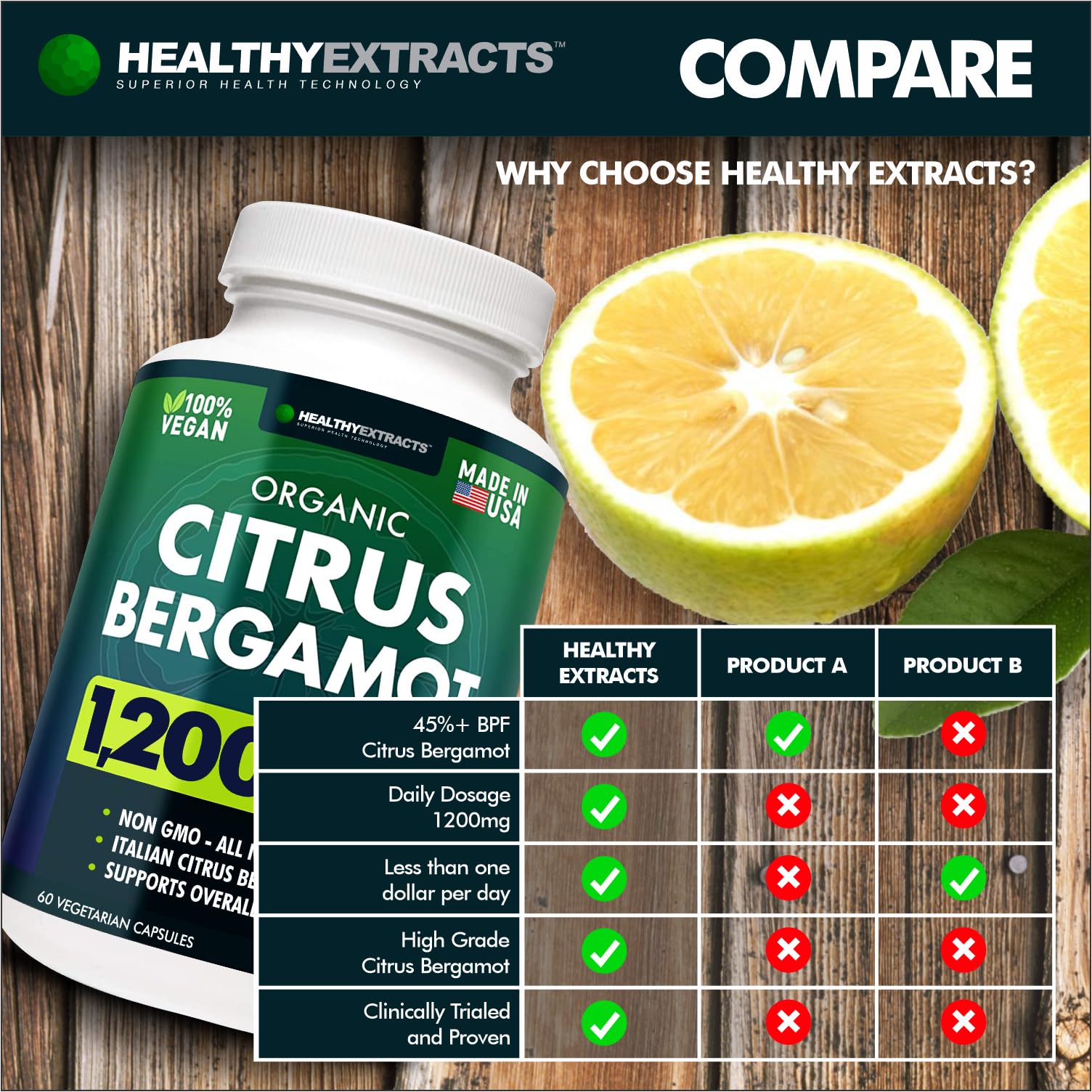 Healthy Extracts etiqueta que muestra origen Calabria Italia y calidad