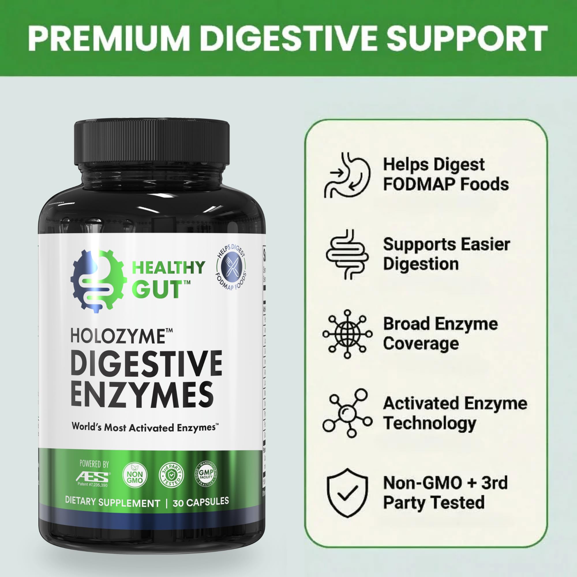 Healthy Gut etiqueta con lista de ingredientes y beneficios claros