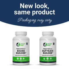 Healthy Gut cápsulas en mano que muestran tamaño pequeño y fácil ingesta