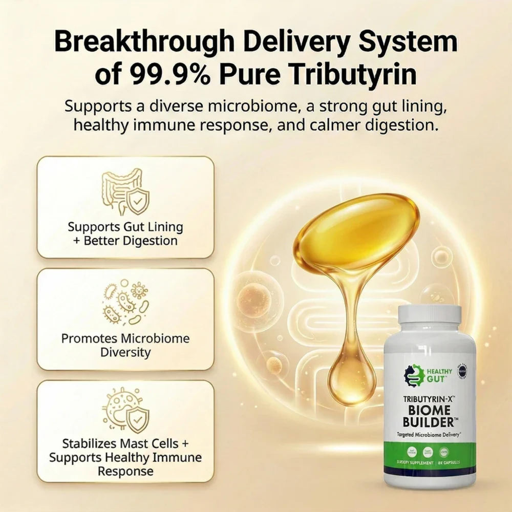 Healthy Gut Tributyrin-X comparación de tamaño para visualizar cantidad por envase