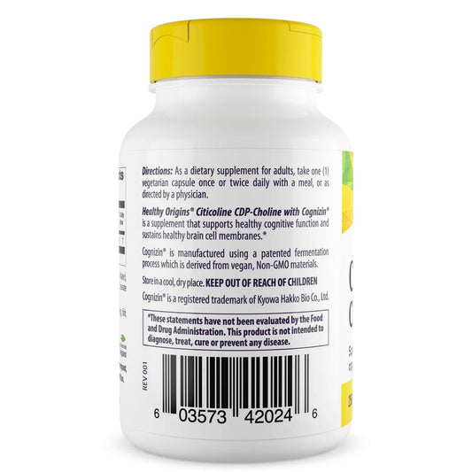 Healthy Origins etiqueta en primer plano con ingredientes y dosis claras