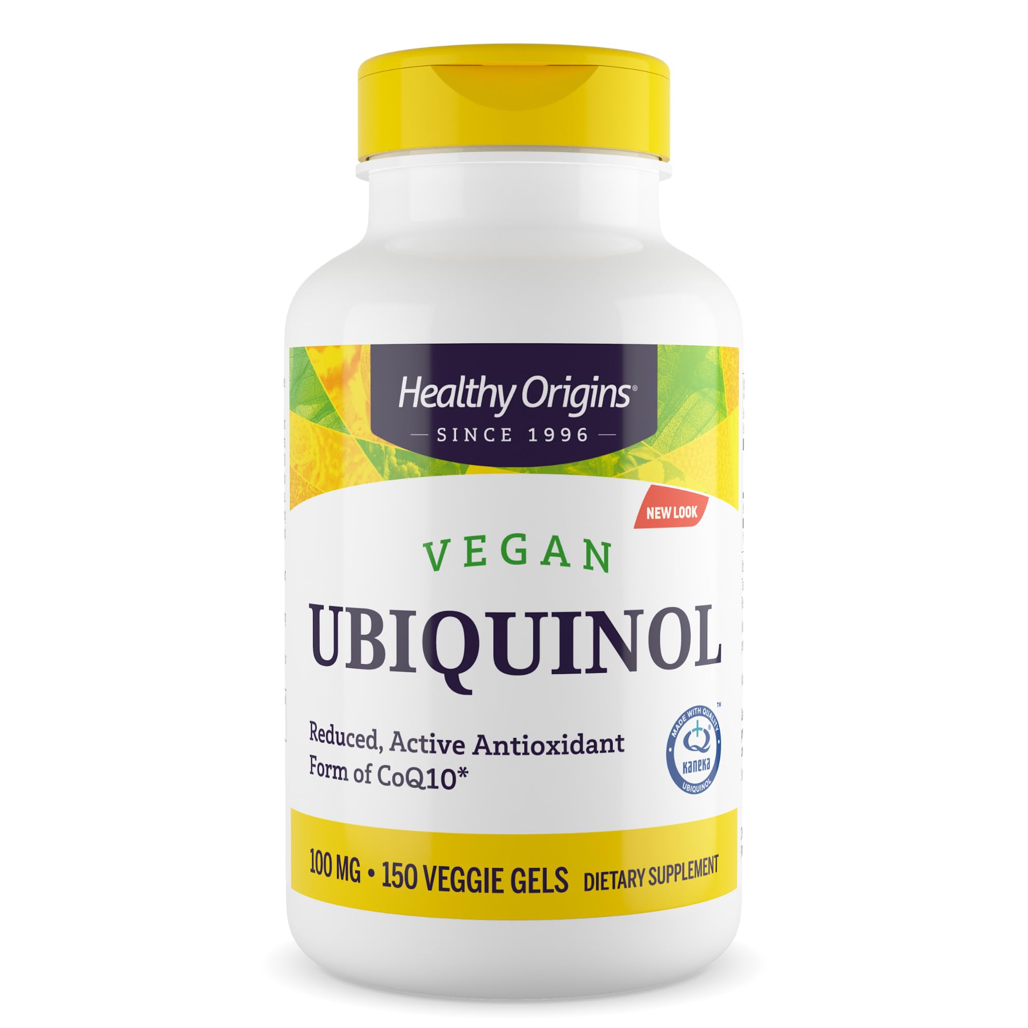 Healthy Origins frasco frontal mostrando 150 cápsulas veganas y etiqueta clara beneficios