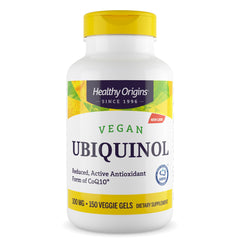 Healthy Origins frasco frontal mostrando 150 cápsulas veganas y etiqueta clara beneficios