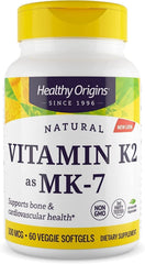 Healthy Origins envase frontal de Vitamin K2 MK-7 100 mcg con ventaja de dosificación diaria