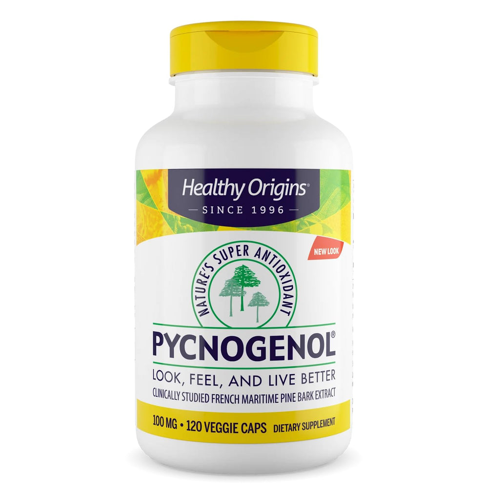 Healthy Origins frasco frontal mostrando etiqueta clara y beneficios