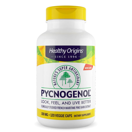 Healthy Origins frasco frontal mostrando etiqueta clara y beneficios