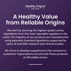 Healthy Origins botella abierta con varias cápsulas mostrando cantidad por envase