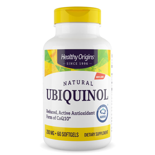 Healthy Origins frasco al frente mostrando etiqueta y beneficio de energía