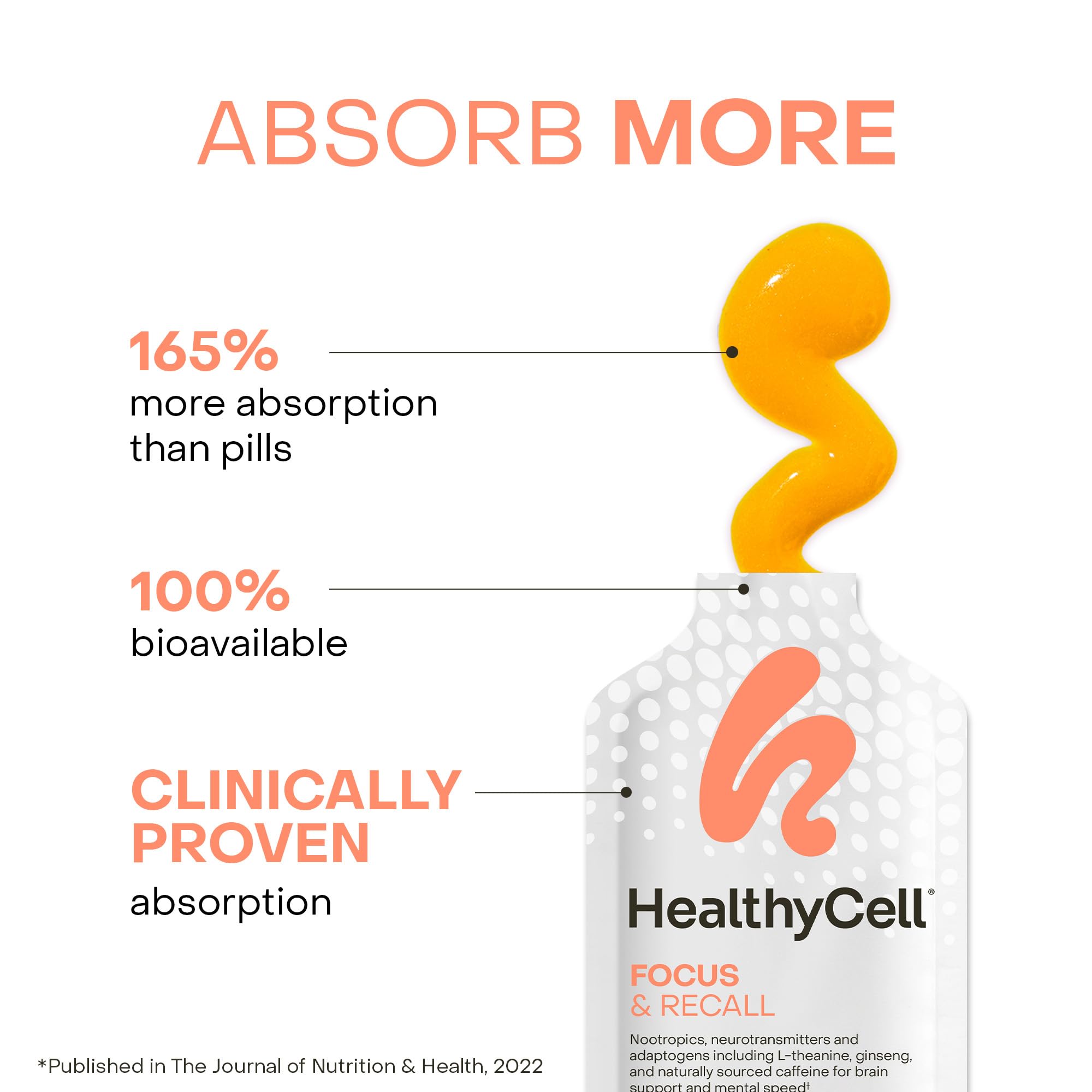 Healthycell sobre abierto con gel listo para consumir beneficioso