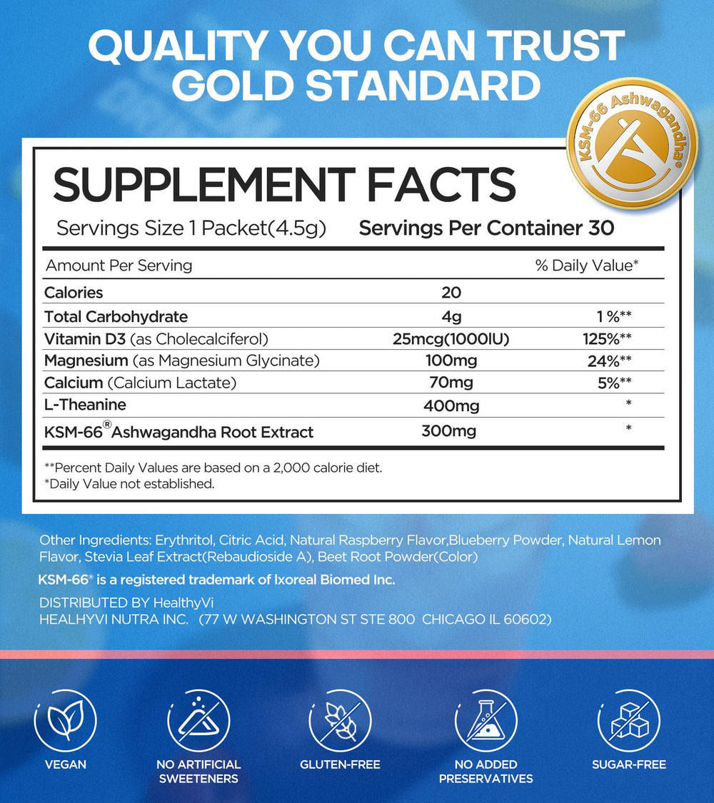 HealthyVi etiqueta de ingredientes que muestra magnesio glicinato y KSM-66