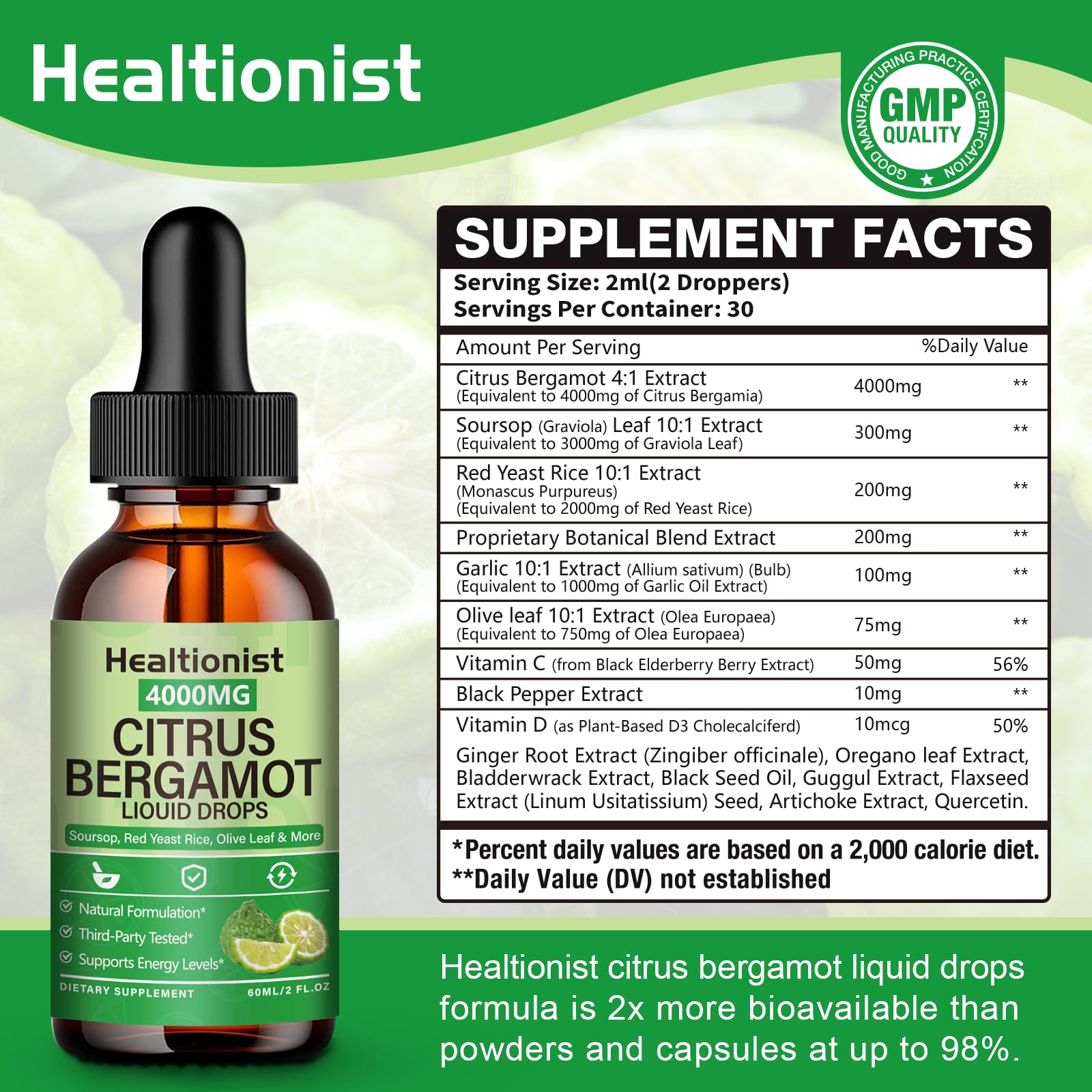 Healtionist etiqueta detallada con ingredientes y beneficios visibles
