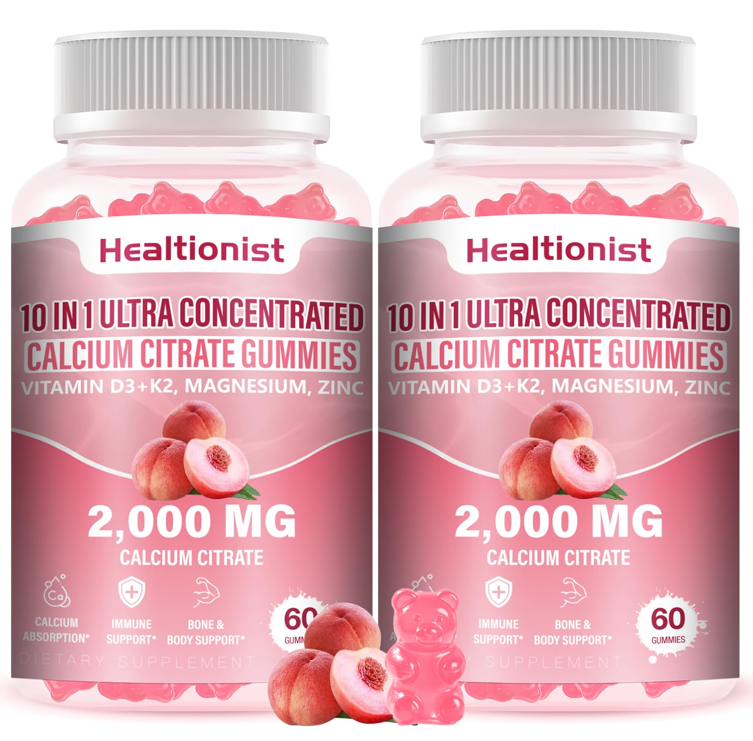 Healtionist vista frontal del envase mostrando gomitas y beneficios