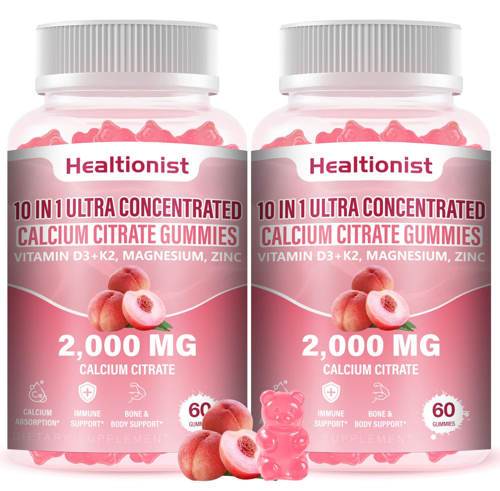 Healtionist vista frontal del envase mostrando gomitas y beneficios