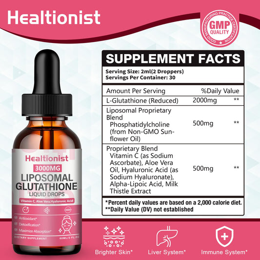 Healtionist detalle de la textura líquida en cuentagotas, visibilidad para dosificar