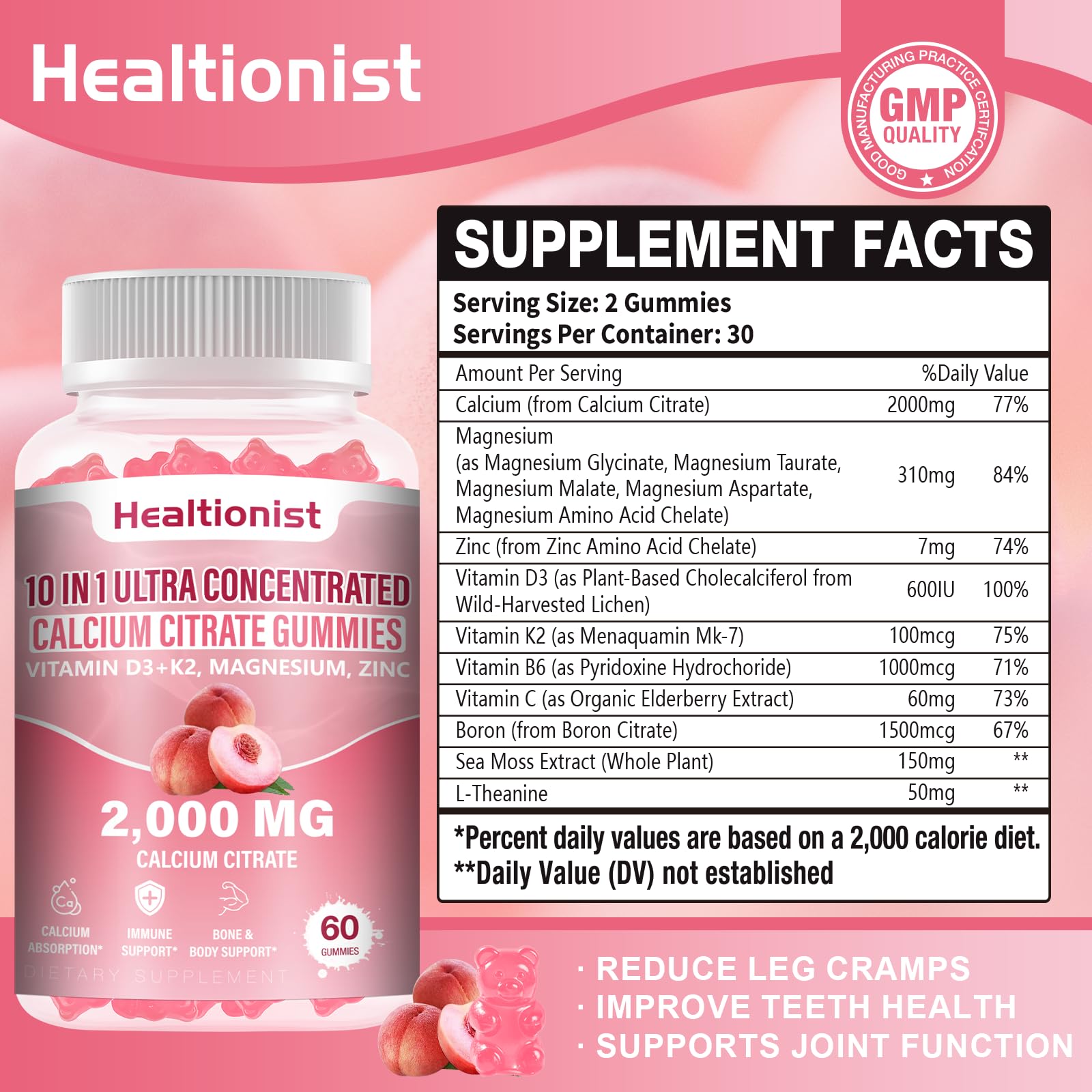 Primer plano de la textura de la gomita Healtionist sabor durazno, fácil masticación