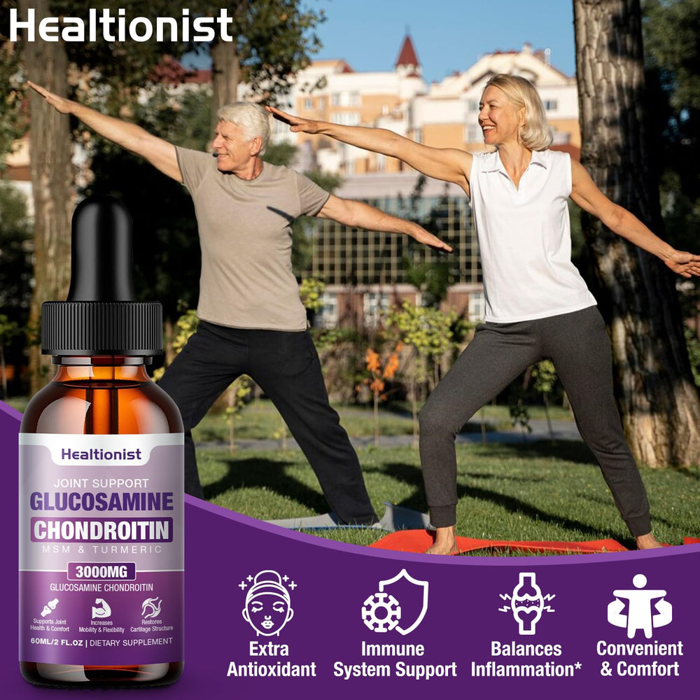 Healtionist gotas vertidas en vaso para mezclar y tomar cómodamente