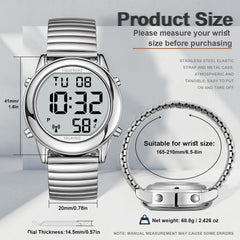 Hearkent modelo mayor usando el reloj con ropa diaria para vida real